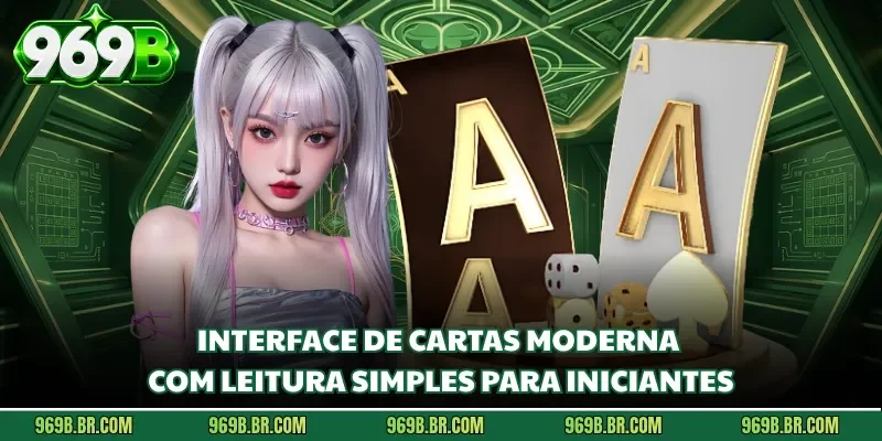Interface de cartas moderna com leitura simples para iniciantes